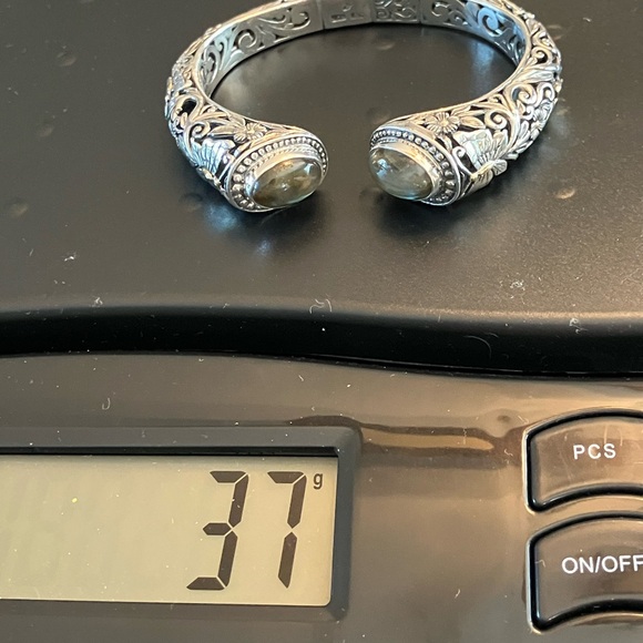 Samuel B Benham Labradorite Cabochons Ornate Bali Sterling 18K Cuff Bracelet - Picture 7 of 13